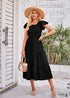 Vestido midi bohemio con mangas voladoras y capas en violeta